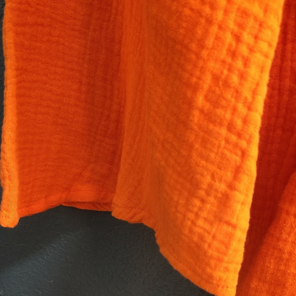 Bright Orange Button-Front Tie-Waist Gauze Romper - Picture 3 of 6